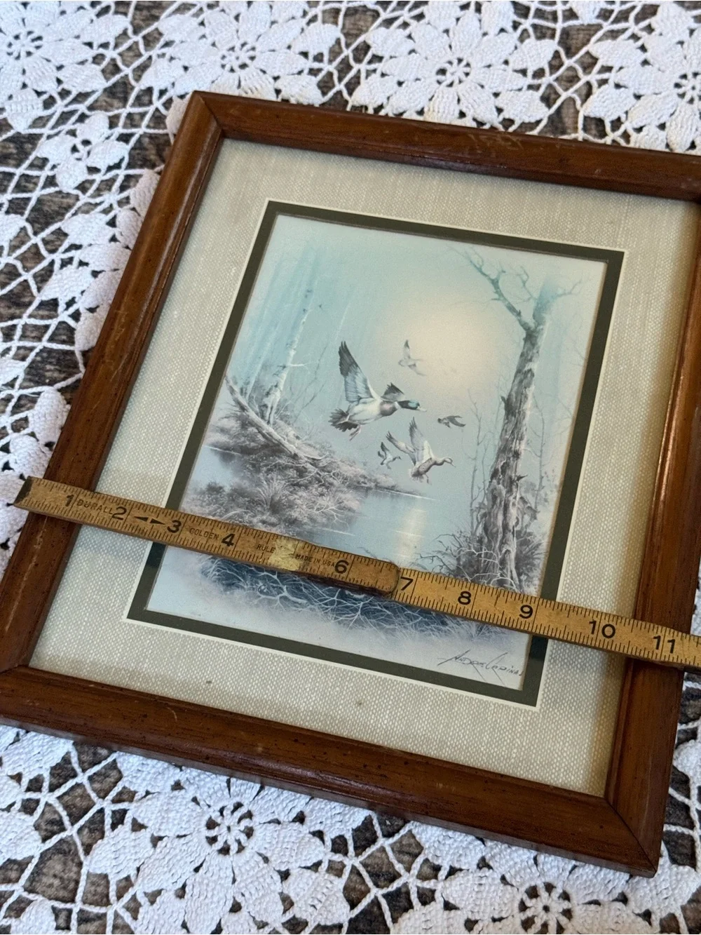 Vintage Framed Duck Wildlife Print Mallard Flying Ducks Rustic Cabin Decor